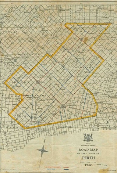 Road Map of the County of Perth, Ontario Department of Highways, 1940
