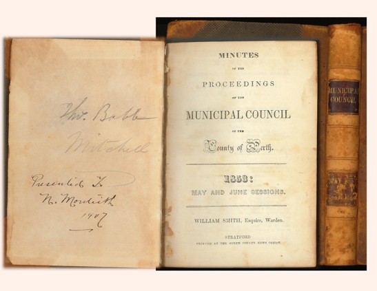 Image Showing the first Minute Book for Perth County Council