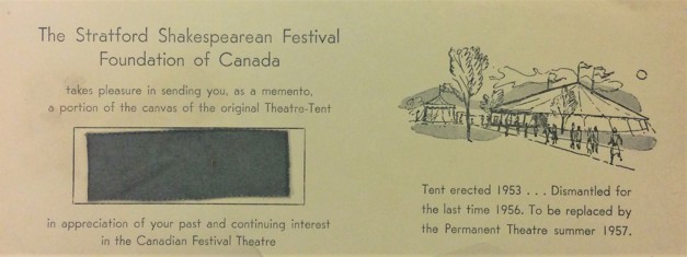 Image showing a card with a portion of the original Theatre-Tent from the Stratford Festival