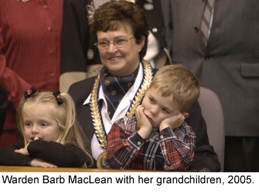 Colour photograph of Warden Barb MacLean with Grandchildren, 2005