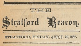 Stratford Beacon masthead for the 29th of April 1887